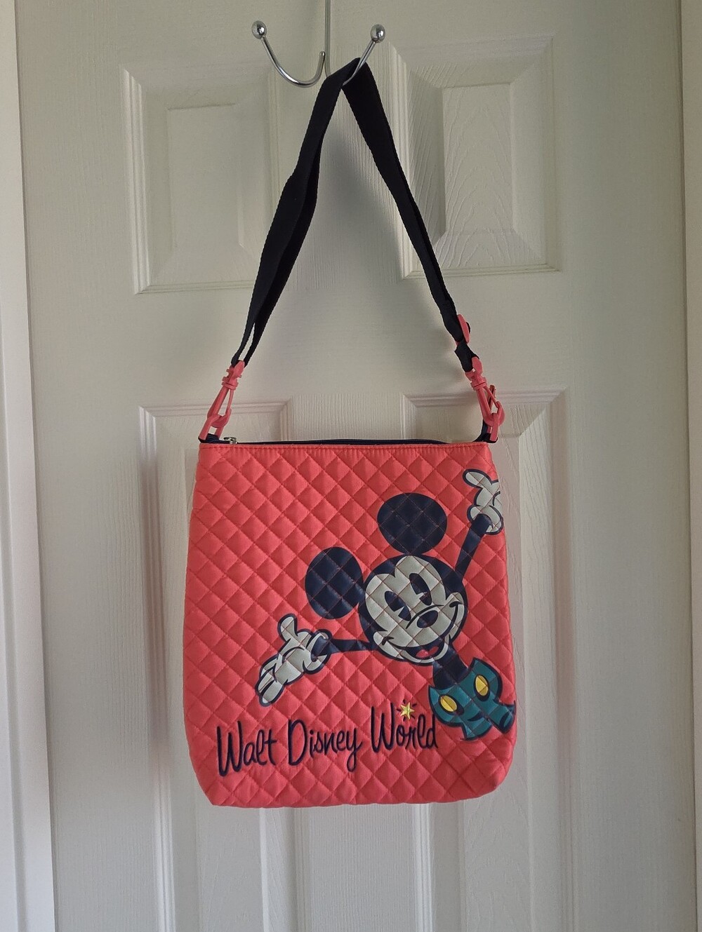 Disney Parks‎ Mickey Mouse Quilted Crossbody Bag Coral Pink Walt Disney World